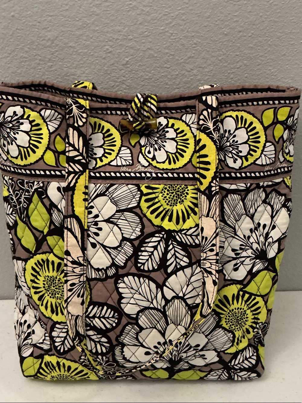 Vera Bradley quilted tote bag in the retired Citron pattern.